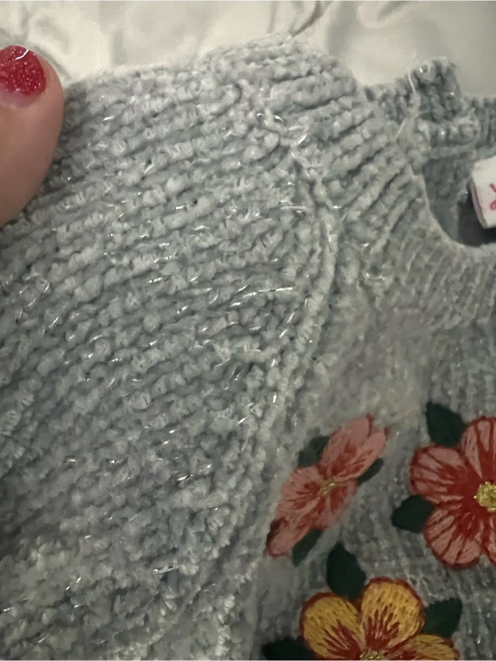 Old Navy Gray Chenille Cardigan with Little Lass Floral Appliqué Sweater